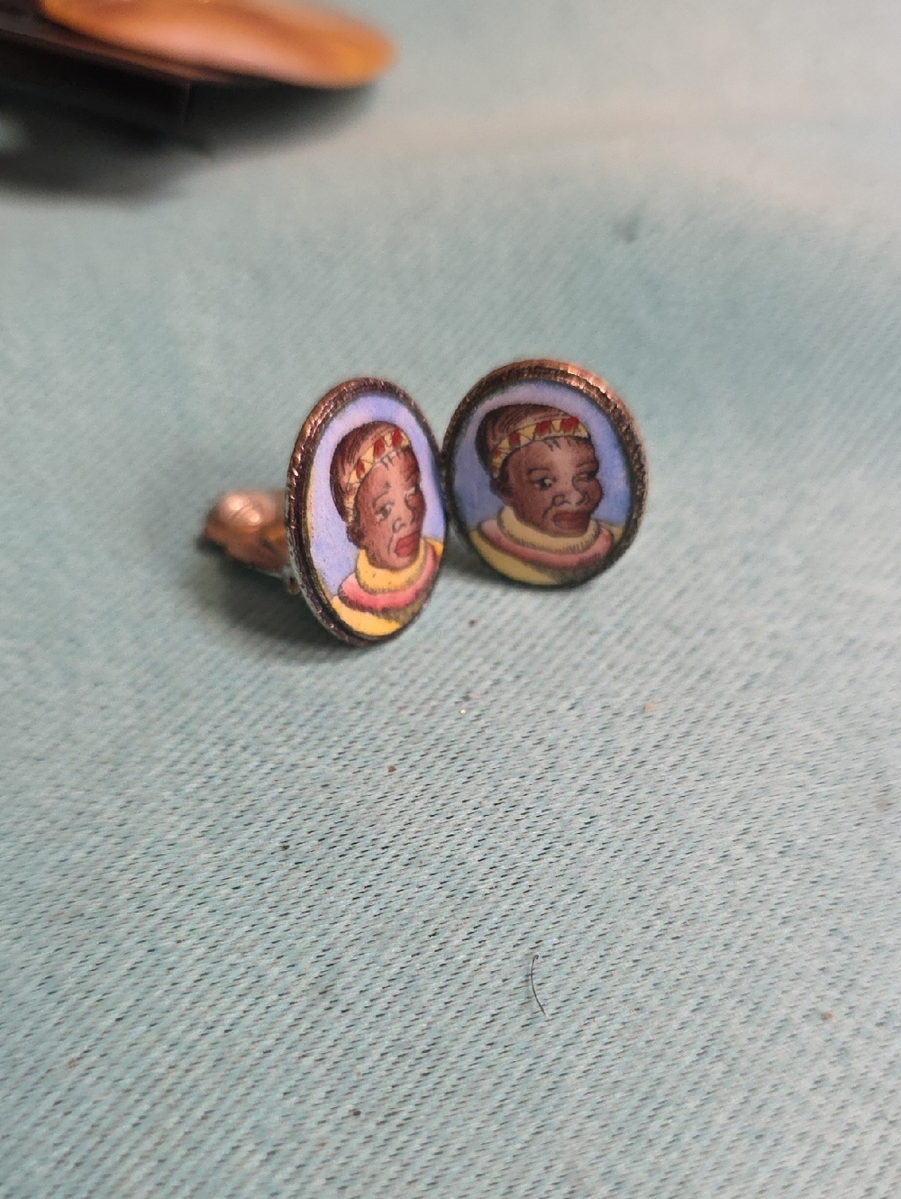 Vintage-Style Blue and Gold Portrait Clip On Earrings